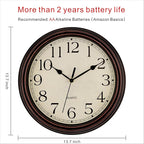 Foxtop 14 Inch Wall Clock Battery Operated Silent Non-Ticking Round Classic - Image 2