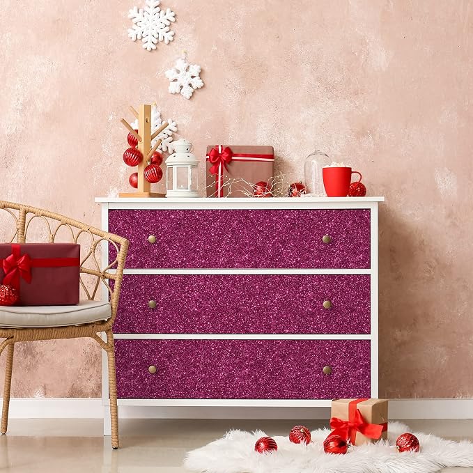 CHIHUT Hot Pink Glitter Peel and Stick Wallpaper Sparkly Pink Contact Paper - Image 3