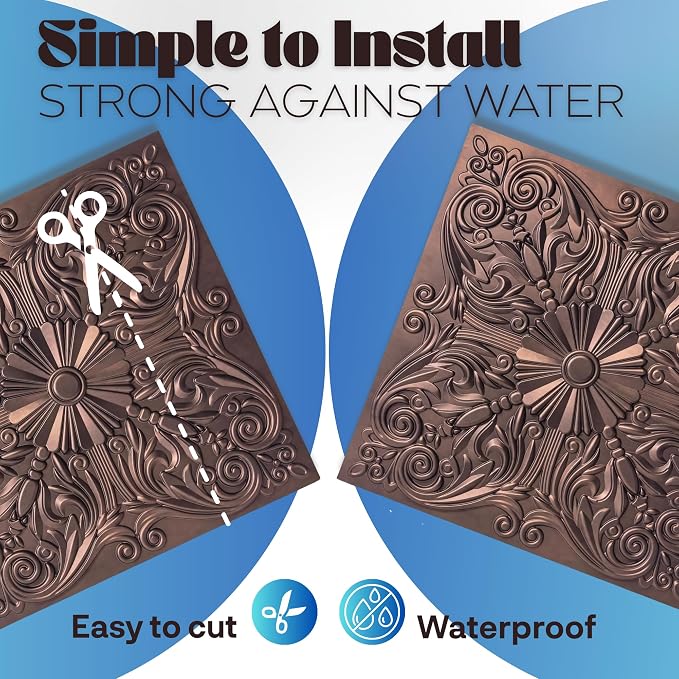 Art3d 12-Pack PVC Drop Ceiling Tiles, 2ft x 2ft, Floral Rose Copper - Image 4