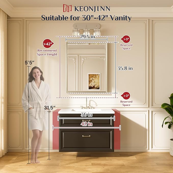 Keonjinn 30" x 36" Black Bathroom Vanity Mirror, Brushed Black Mirrors - Image 2