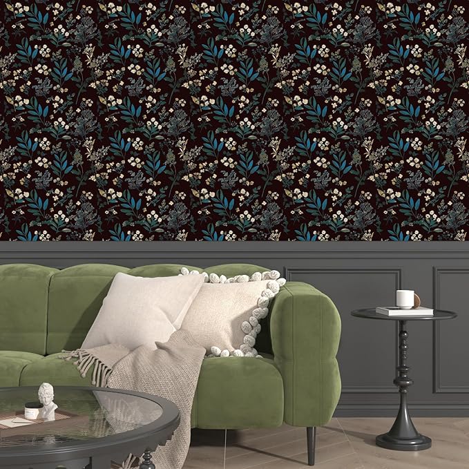 Laatse Vintage Wallpaper Peel and Stick Dark Green Floral Wallpaper 17.5'' x - Image 6
