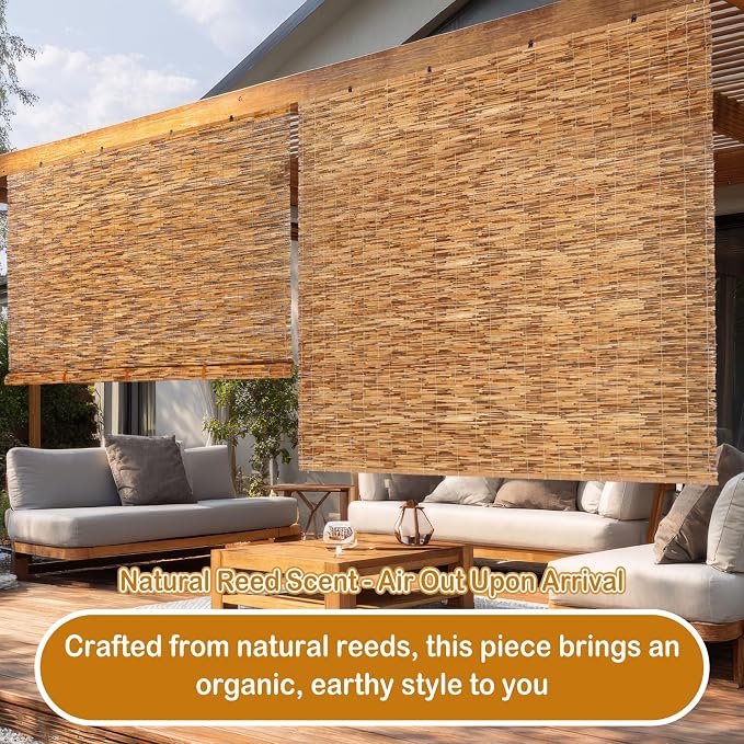 DoubleFill 2 Pcs Bamboo Shades Outdoor Reed Roll Up Blinds 84" W X 72" H - Image 5
