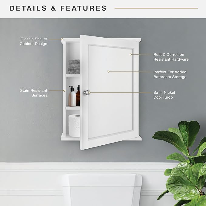 MCS 23x18 White Medicine Cabinet Organizer, Wall Mounted Bathroom Cabinet - Image 5