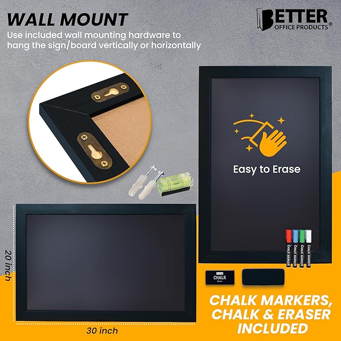 Magnetic Wall Chalkboard, Extra Large Size 20" x 30", Wood Frame, Chalkboard - Image 3