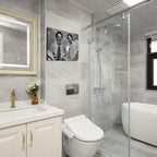 Framed Funny Movie Bathroom Canvas Wall Art Set of 2 – Black and White Vintage - Image 2