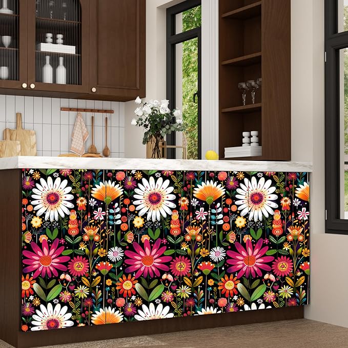 BOKEBEVE Extra Long Colorful Floral Wallpaper Peel and Stick Boho Pink Wall - Image 6