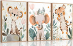3 Pcs Safari Animals Nursery Canvas Wall Art Jungle Animals Cheetah Elephant by SXHANJXT