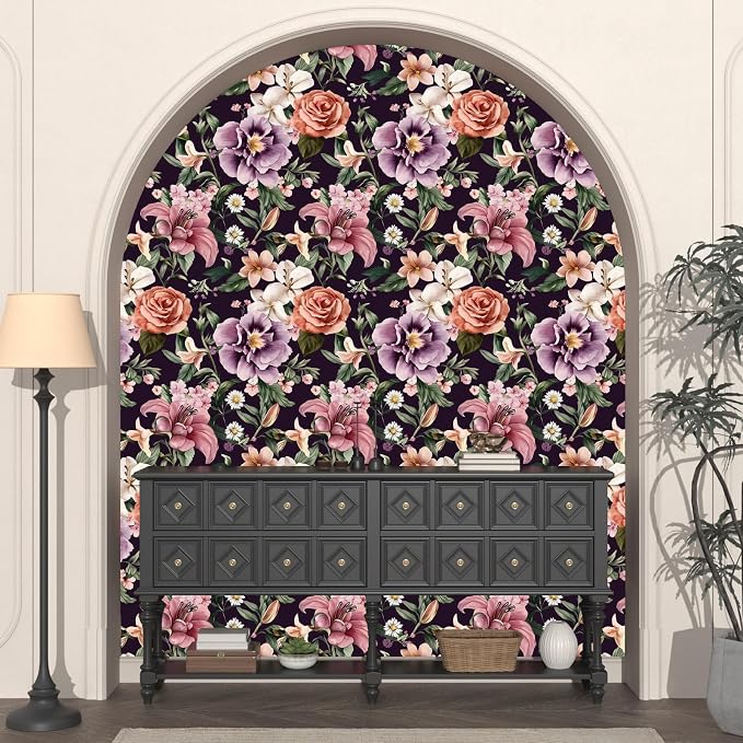Laatse Purple Vintage Floral Wallpaper Peel and Stick Red Rose Peony Flowers - Image 6