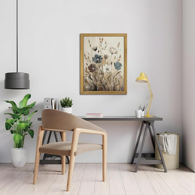 Yaneiro Wood Framed Vintage Wildflower Wall Art, Boho Canvas Wall Decor - Image 4