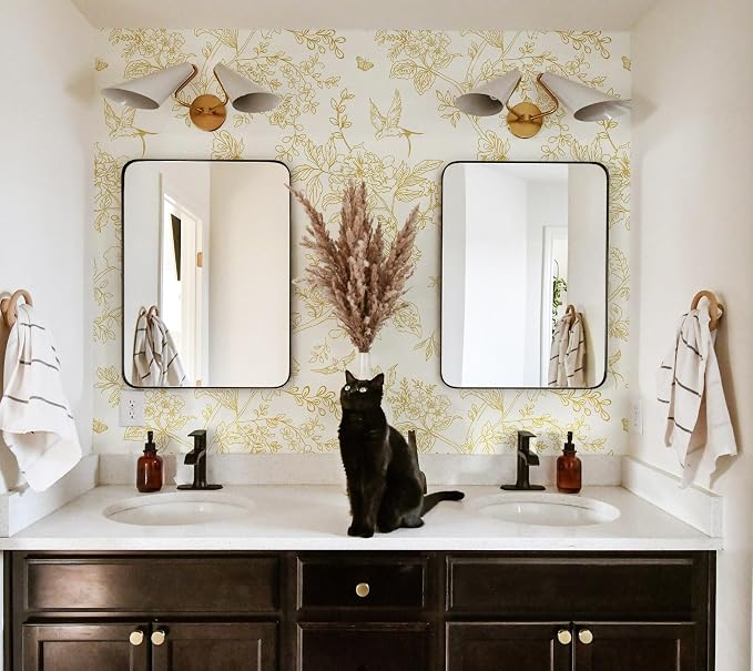 Froluya Cream White and Gold Floral Wallpaper Peel and Stick Wallpaper - Image 7