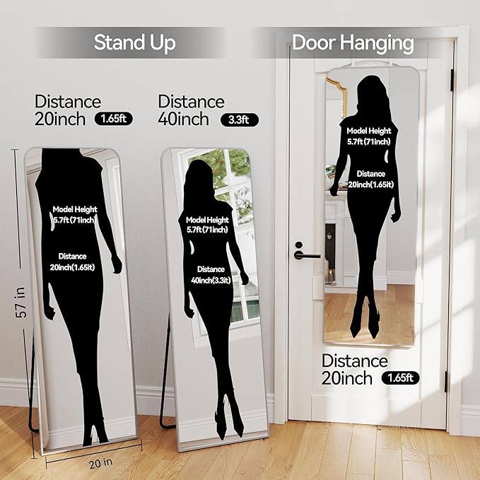 SCWF-GZ 57x20 Door Hanging Full Length Mirror, Floor or Wall Mounted Metal - Image 2