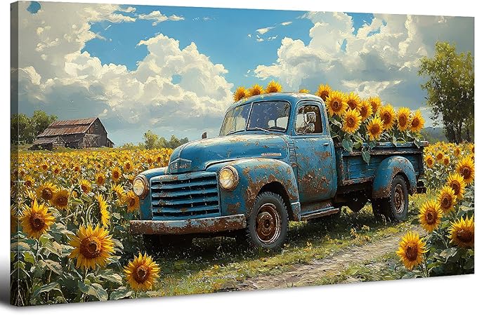 Sunflower Pictures Wall Decor Farmhouse Barn Truck Wall Art Sunflower Field by HOME