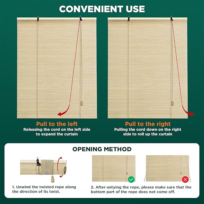 Bamboo Blinds for Interior Windows, Custom Roller Shades for Indoor Window and - Image 5