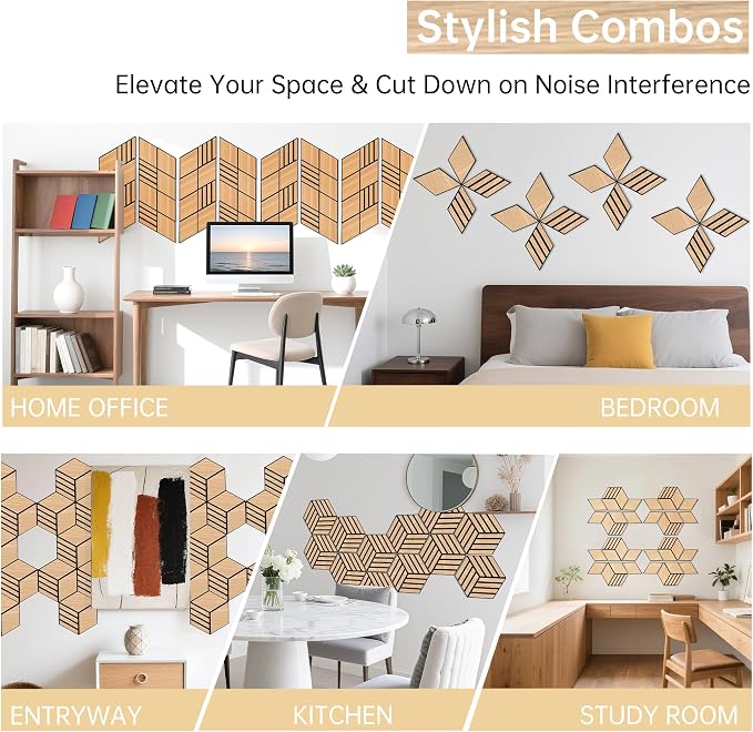 Mollywell Acoustic Panels, PVC Wood-Grain, 14x12 Inch Hexagon Carved Sound - Image 5