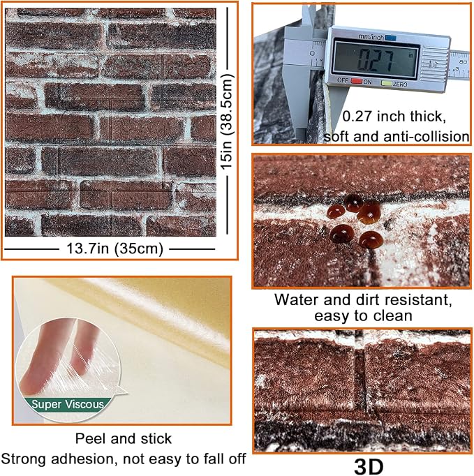 10PCS 3D Wall Panels Peel and Stick 3D Brick Wallpaper Peel and Stick Faux - Image 5