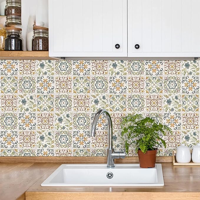 Wudnaye Bohemian Wallpaper Peel and Stick Faux Tile Contact Paper 17”×196” Tile - Image 2