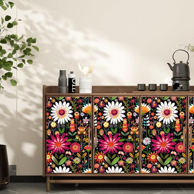 BOKEBEVE Extra Long Colorful Floral Wallpaper Peel and Stick Boho Pink Wall - Image 5