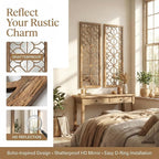 Set of 2 16x41.5 Inch Large Carved Floral Wood Frame Wall Mirrors, Shatterproof - Image 4