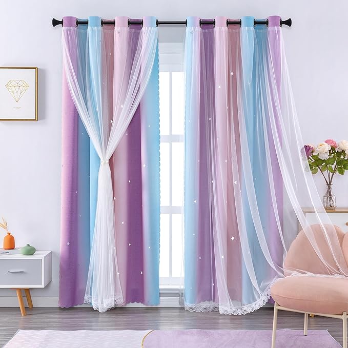 XiDi Curtains for Bedroom Decor, Kids Room Curtains for Girls Rainbow Colour - Image 7