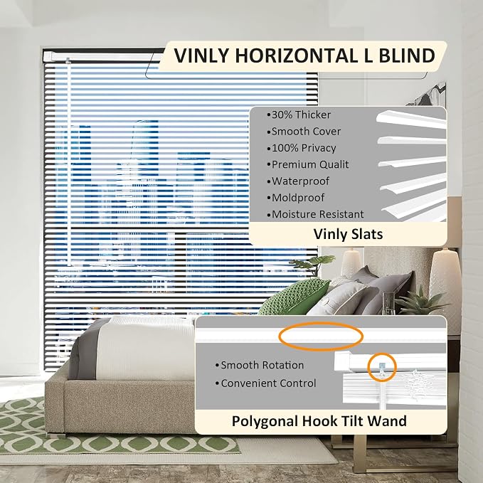Cordless Vinyl Mini L Blinds 35" W x 72" H, Light Filtering, Arrive 1/2 Inch - Image 2