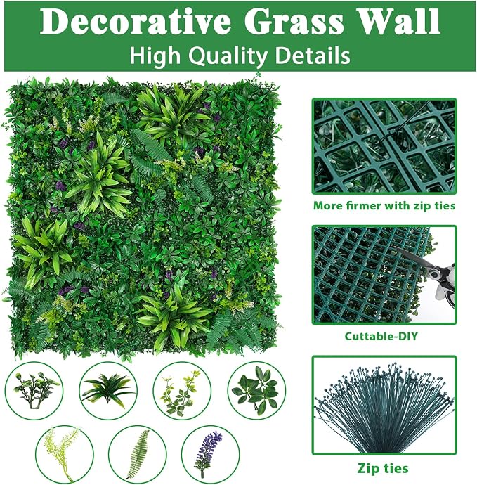 Yangrass 8pcs 20''x20'' Grass Wall Panels, Artificial Hedge Panels Greenery Wall - Image 3