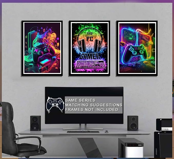 PPV 3Pcs Cool Gaming Wall Art Retro Video Gamer watercolor Posters Pictures - Image 5