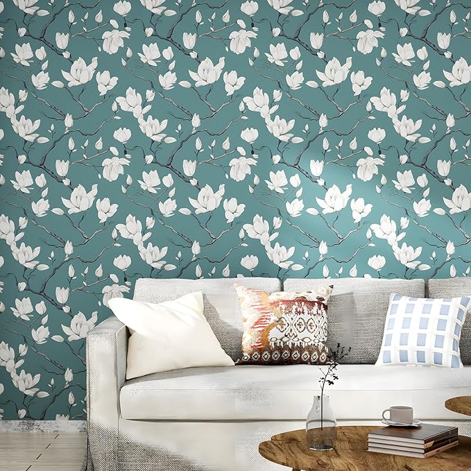 Laatse Vintage Floral Wallpaper Peel and Stick Blue Floral Contact Paper - Image 5