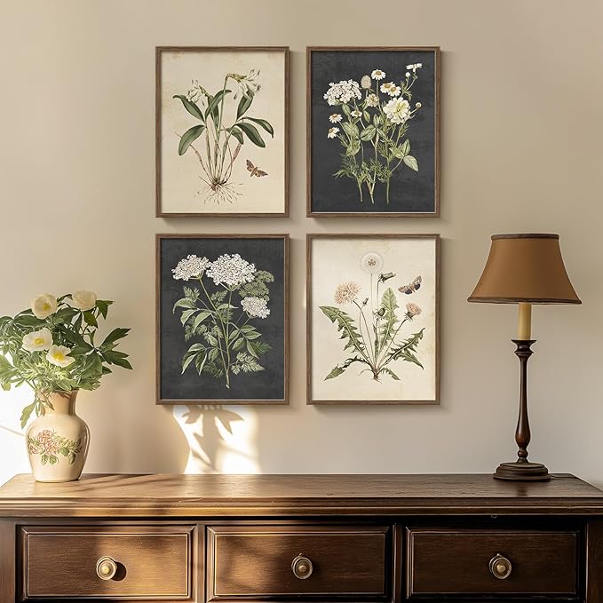 Framed Botanical Wall Art, 4 Piece Vintage Farmhouse Floral Canvas Painting - Image 2
