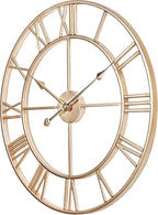 CLXEAST Champagne Gold Metal Wall Clock, Large Roman Numeral 24 Inch Wall Clocks - Image 9