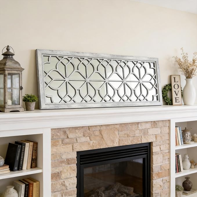 Set of 2 16x41.5 Inch Large Carved Floral Wood Frame Wall Mirrors, Shatterproof - Image 3