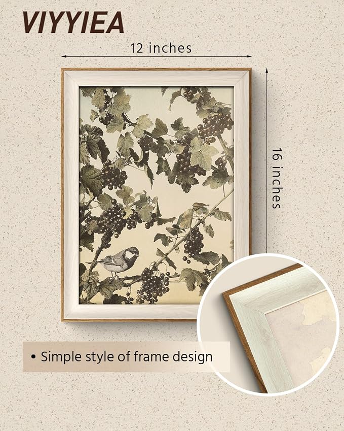 VIYYIEA Framed Wall Art for Living Room, Vintage Bird on Berry Branch Canvas - Image 5