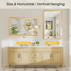 48x30 Inch Bathroom Mirror for Wall, Anti-Rust Oak Wood Grain Metal Framed - Image 7