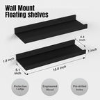 Boswillon Floating Shelves Wall Mounted Set of 2, Modern Black Wall Shelves - Image 3