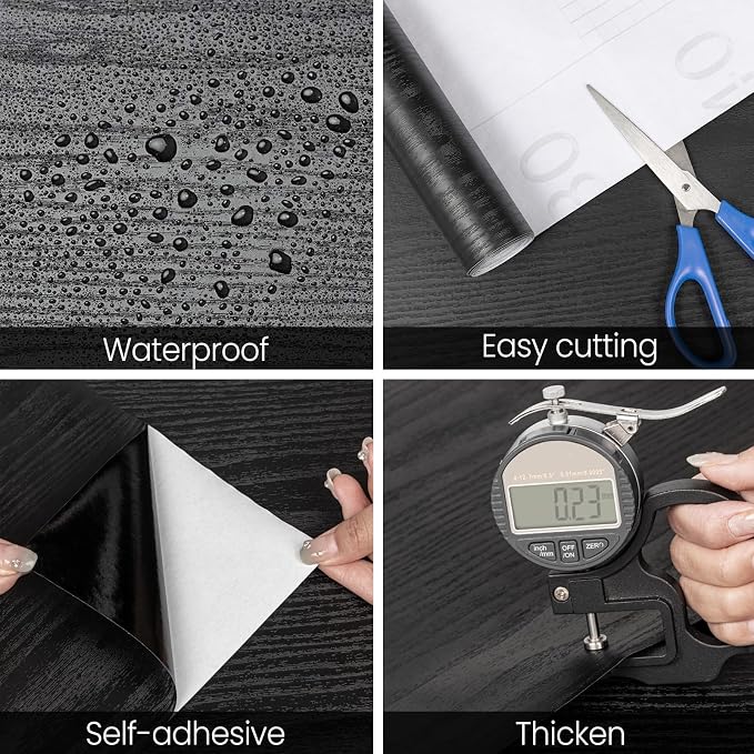 Abyssaly Black Wood Peel and Stick Wallpaper 11.78 in X 590 in Decorative - Image 2