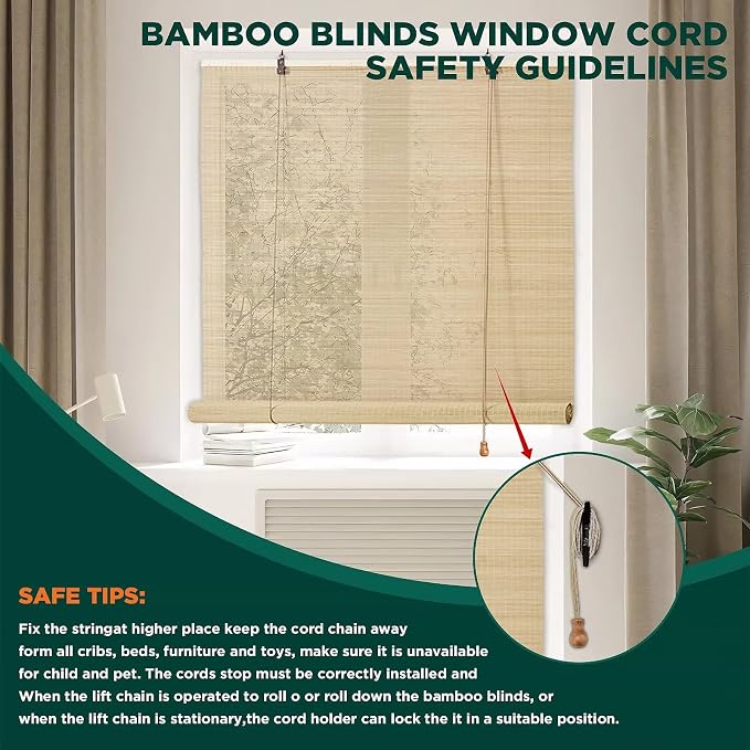 Bamboo Roller Blinds Shades, Outdoor Bamboo Roll Up, Vertical Lifting, - Image 4