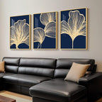 Framed Modern Luxury Wall Art for Living Room, Large Navy Blue and Gold Ginkgo - Image 2