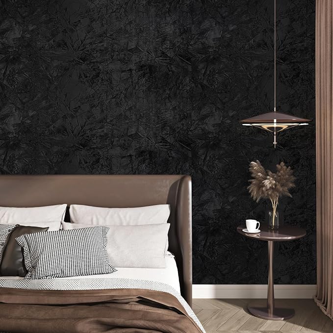 Wallercity Black Floral Leaves Velvet Wallpaper Peel and Stick - Image 8