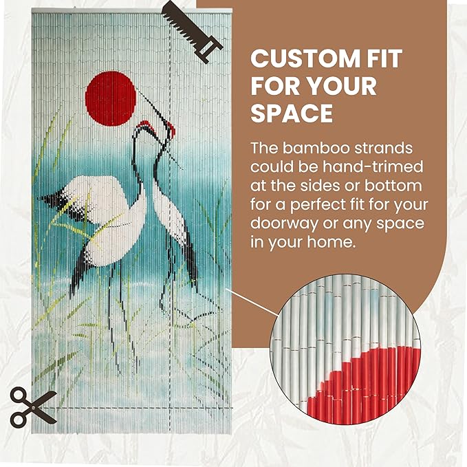 Vietbud Décor Cranes with Red Sun Beaded Curtains - Image 4