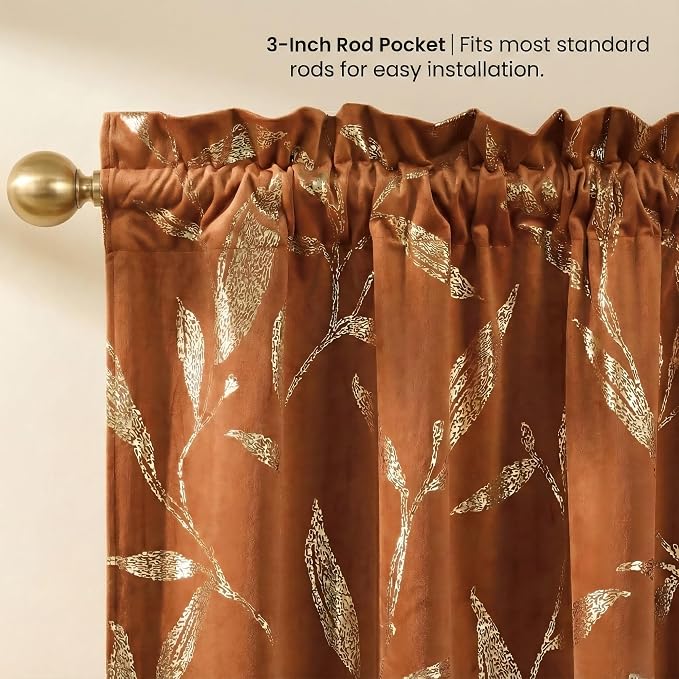 NICETOWN Burnt Orange Velvet Curtains 96" Long - Image 5