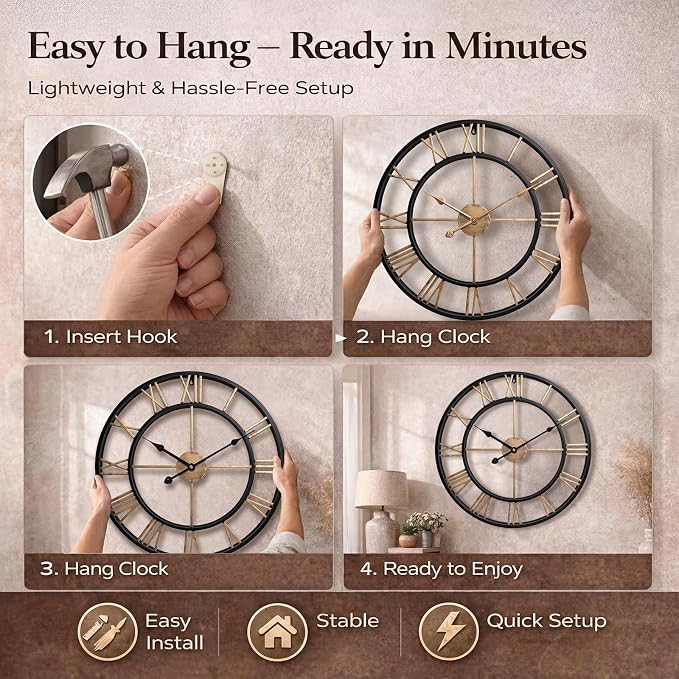 Pytha Sight 24 Inch Large Oversized Farmhouse Modern Decorative Wall Clock - Image 8