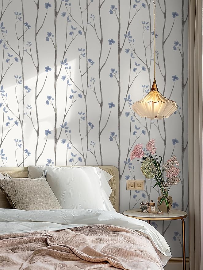 Timeet 16.1" x 197" Leaf Wallpaper Peel and Stick White and Purple Wallpaper - Image 2