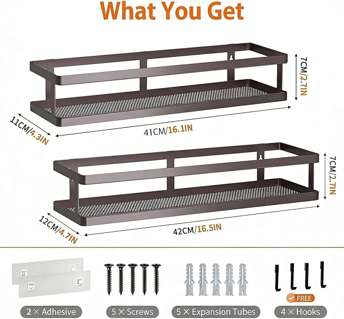 PUSDON 2-Pack 16.5" Extra Long Slim Shower Caddy, Adhesive Wall Mount Bathroom - Image 2