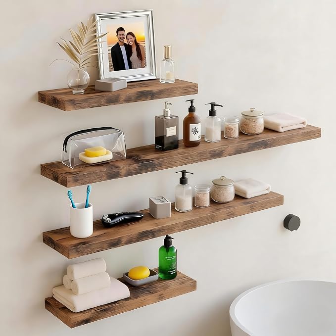Vervida® Floating Shelves, 47.2 inch Wall Mounted Rustic Wood Shelves - Image 8