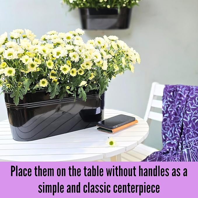 LaLaGreen Wall Planter Black Oval Metal Hanging Decor Plant Holder Wall Planters - Image 8