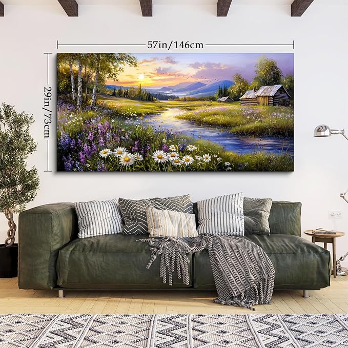 SERIMINO Large Wall Art for Living Room, River Landscape Wall Art, Meadow - Image 4
