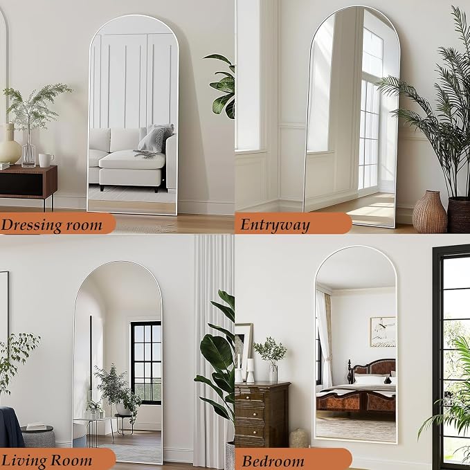 Dewfig Arched White Full Length Mirror, Full Body Mirrors - Image 4