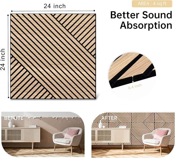 Mollywell Art Acoustic Wall Panels, 24x24 Inch 8 Pack, Wood Veneer, Sound - Image 5