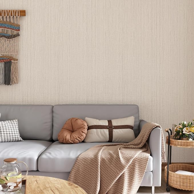 CRE8TIVE Wide 24"x118" Cream White Grasscloth Wallpaper Textured Wallpaper - Image 4