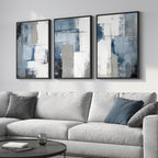 Large Framed Blue and Grey Abstract Wall Art, 3 Piece Modern Canvas Prints - Image 2