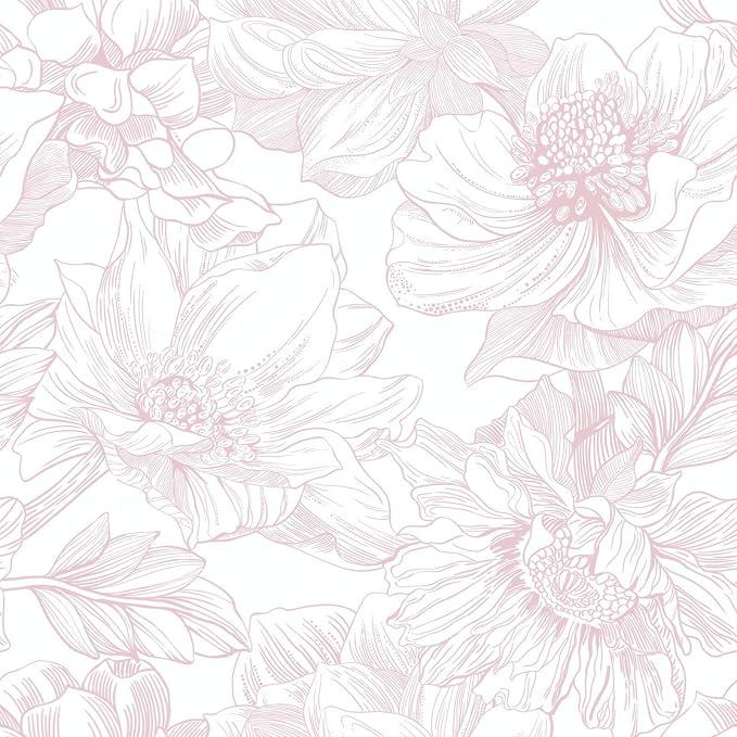 Ismoon Large Floral Peel and Stick Wallpaper Boho White/Pink Contact Paper by Ismoon
